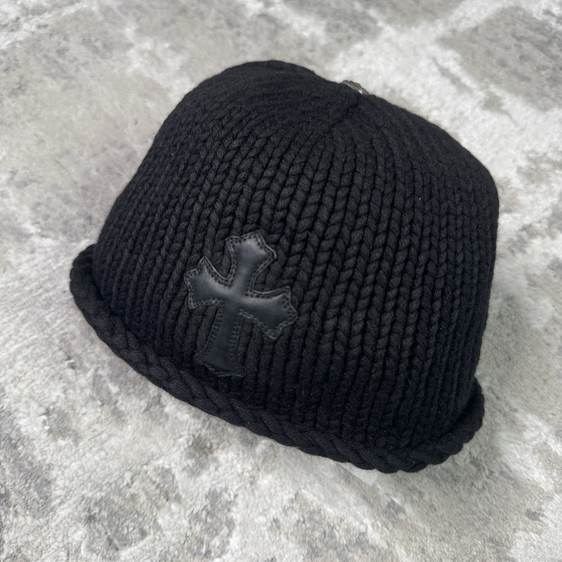 Chrome Hearts Cashmere Leather Patch Cross Beanie Hat 