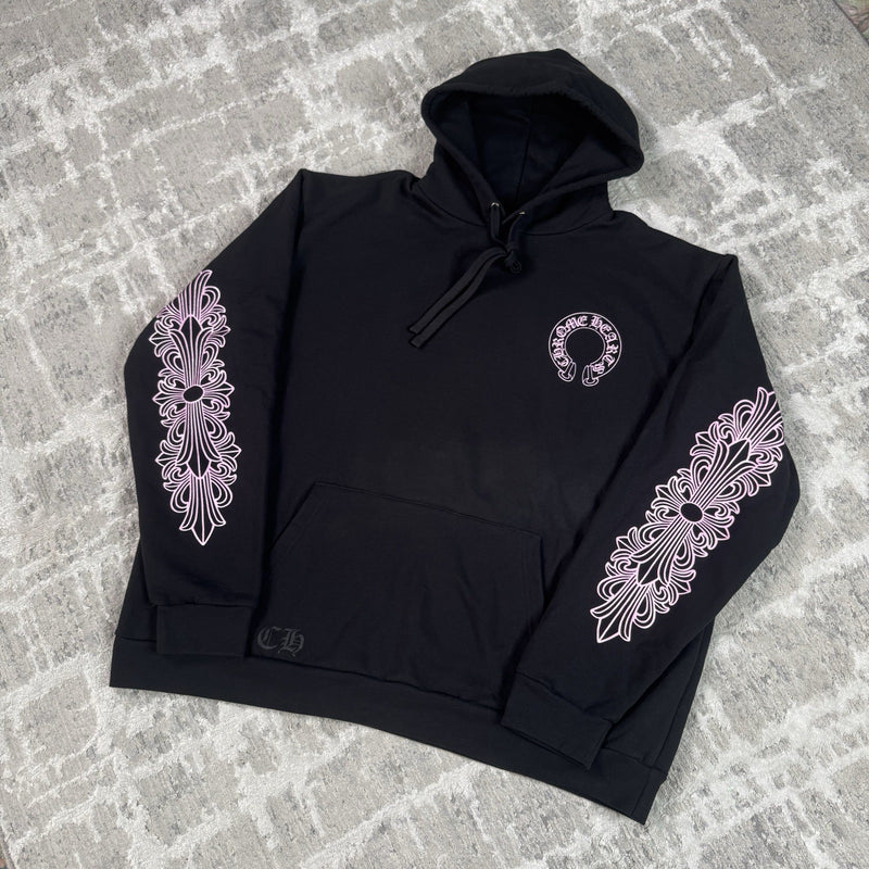 Chrome Hearts Friends And Family Pink Glitter Floral Pullover Hoodie