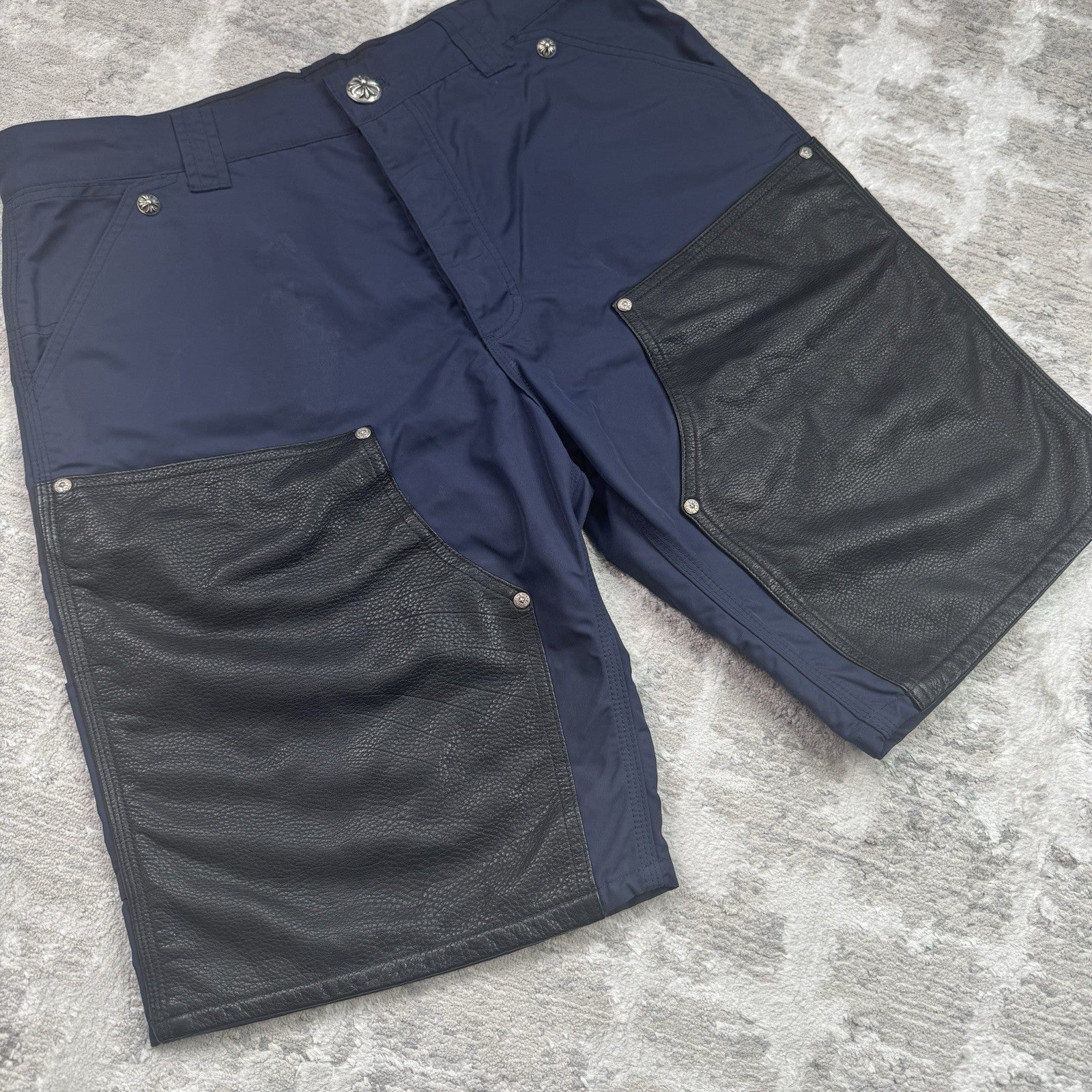 Chrome Hearts Nylon Leather Double Knee Shorts 