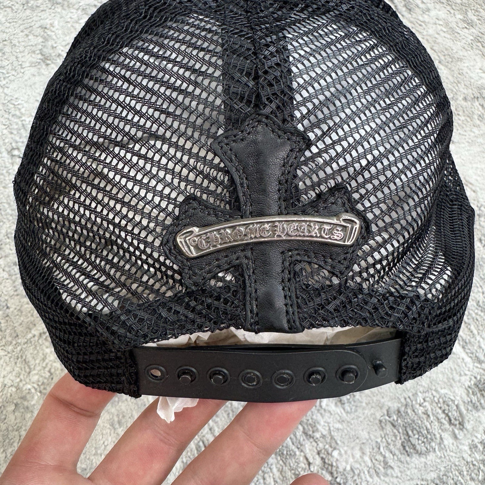 Chrome Hearts Cemetery Leather Cross Patch Trucker Hat