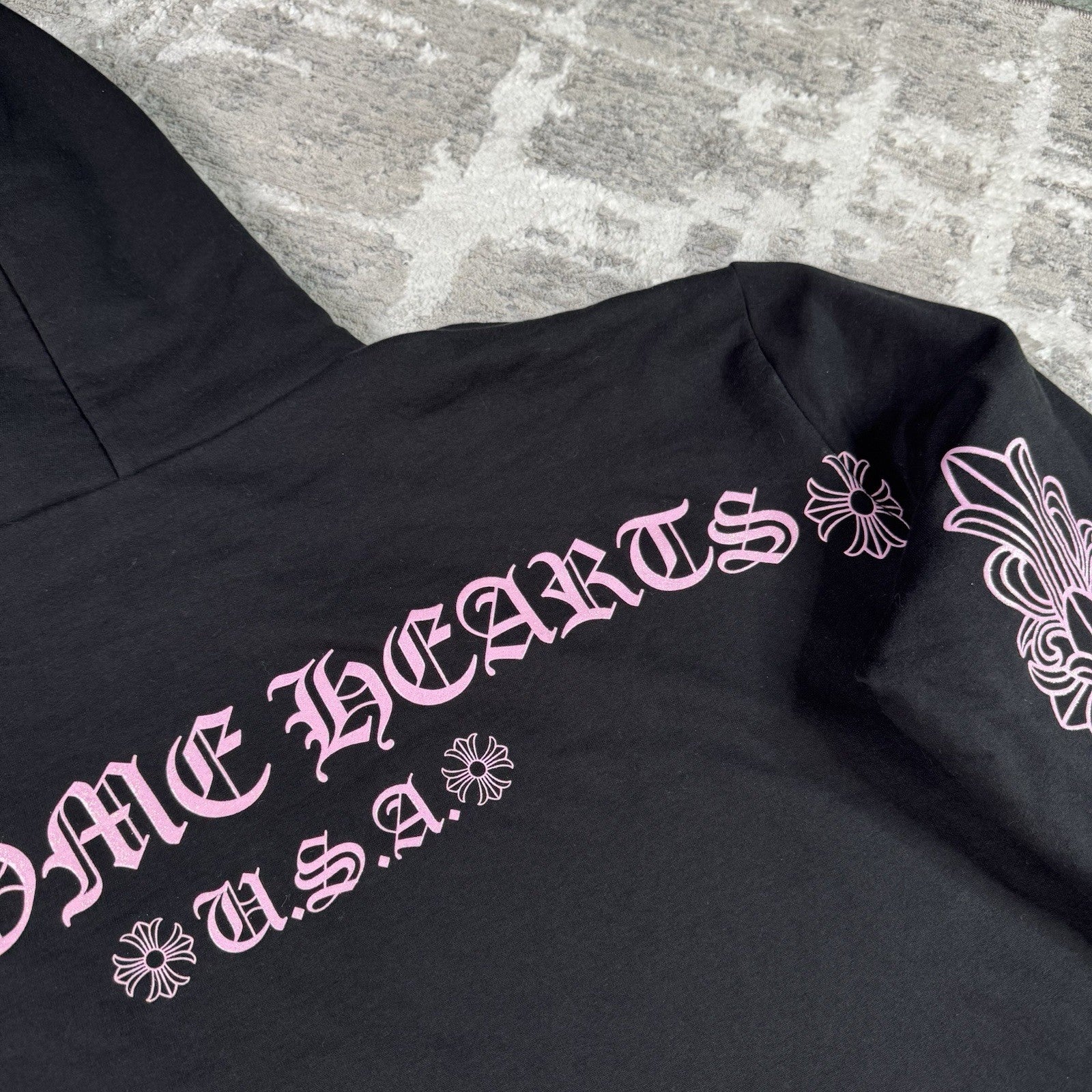 Chrome Hearts Friends And Family Pink Glitter Floral Pullover Hoodie