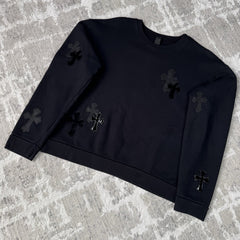 Chrome Hearts Leather Multi Cross Patch Pullover Crewneck Sweatshirt 