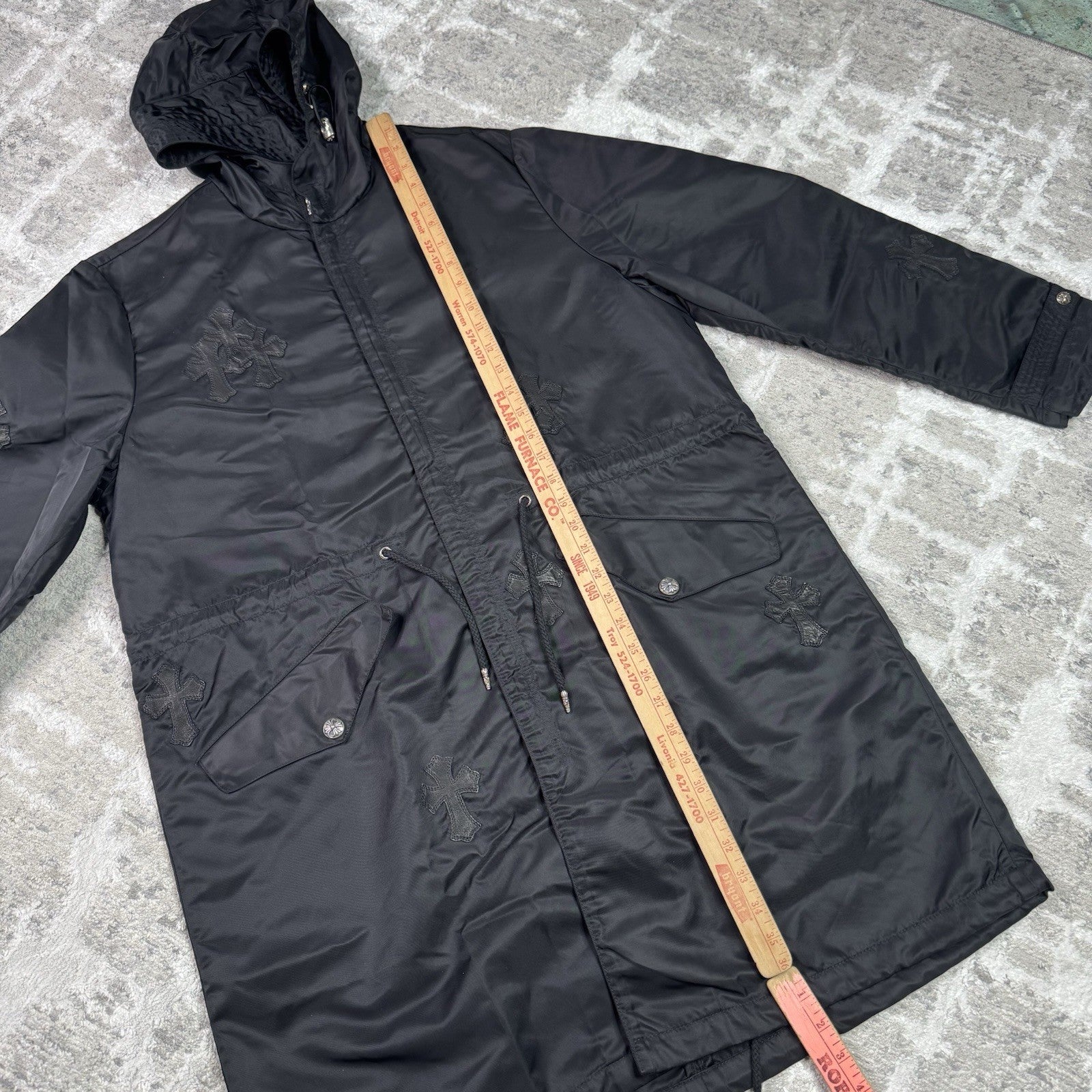 Chrome Hearts Cross Patch Nylon Fishtail Zip Up Parka Jacket 