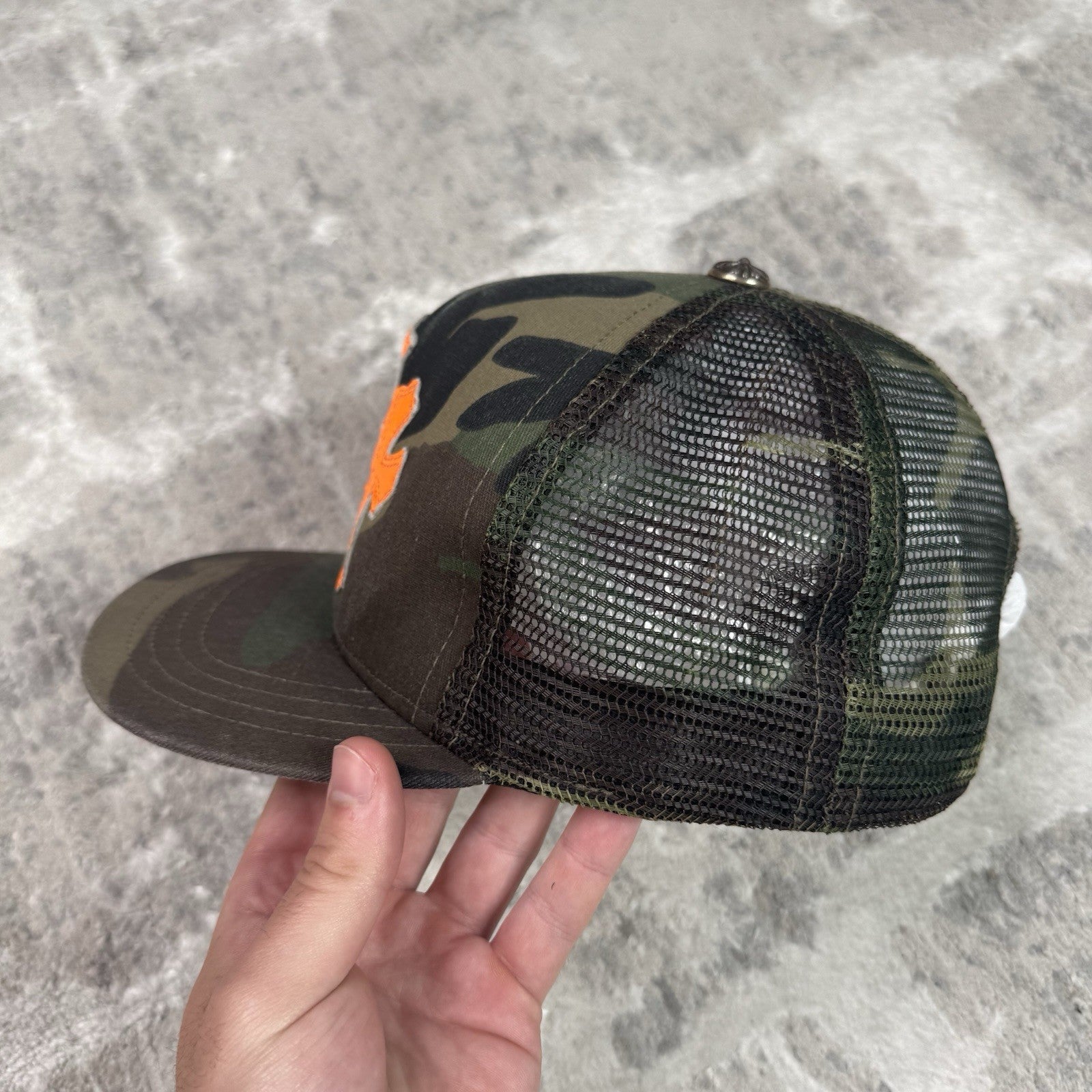 Chrome Hearts Camo Triple Cross Patch Cemetery Trucker Hat