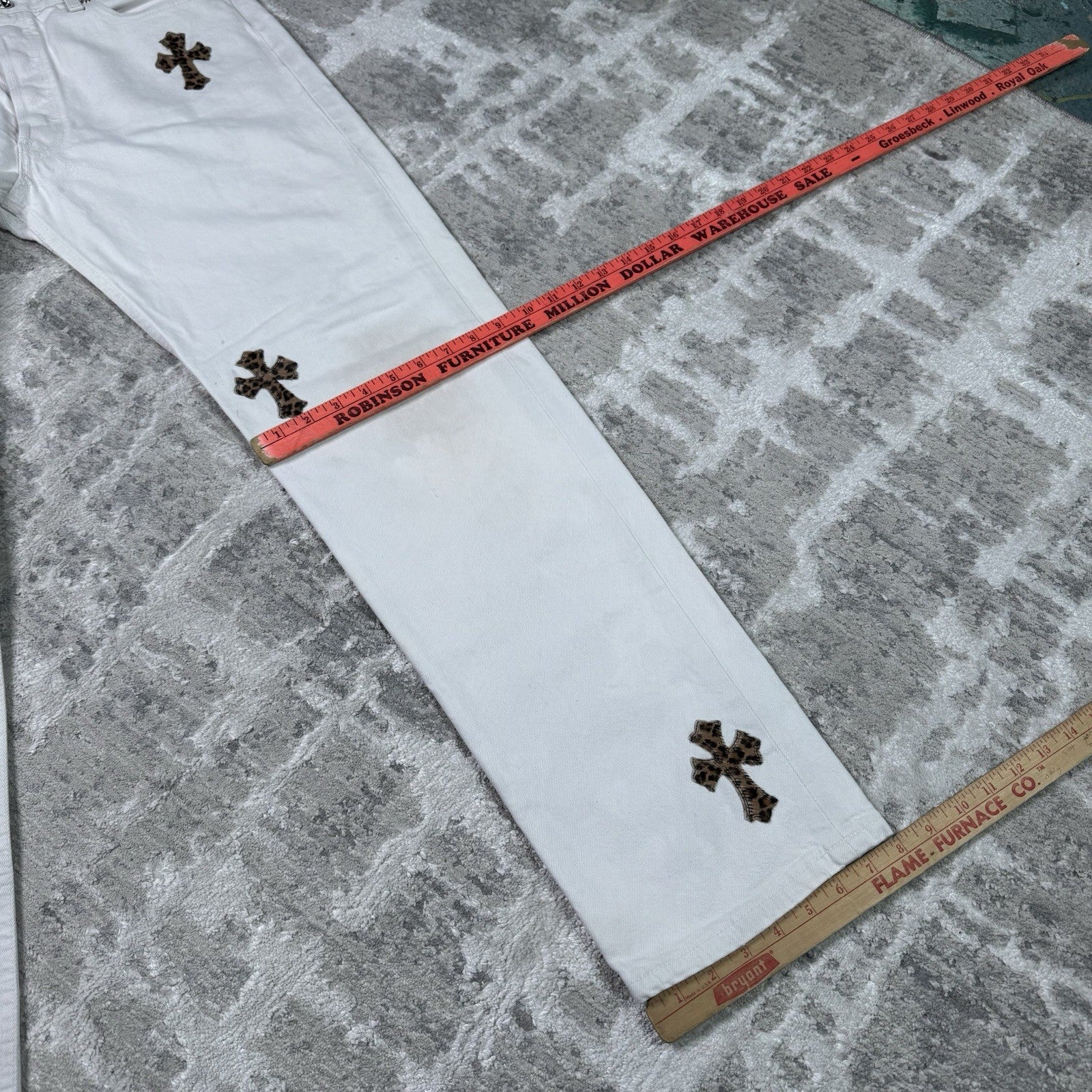 Chrome Hearts Levi 501 Cheetah Cross Patch Denim Jeans 