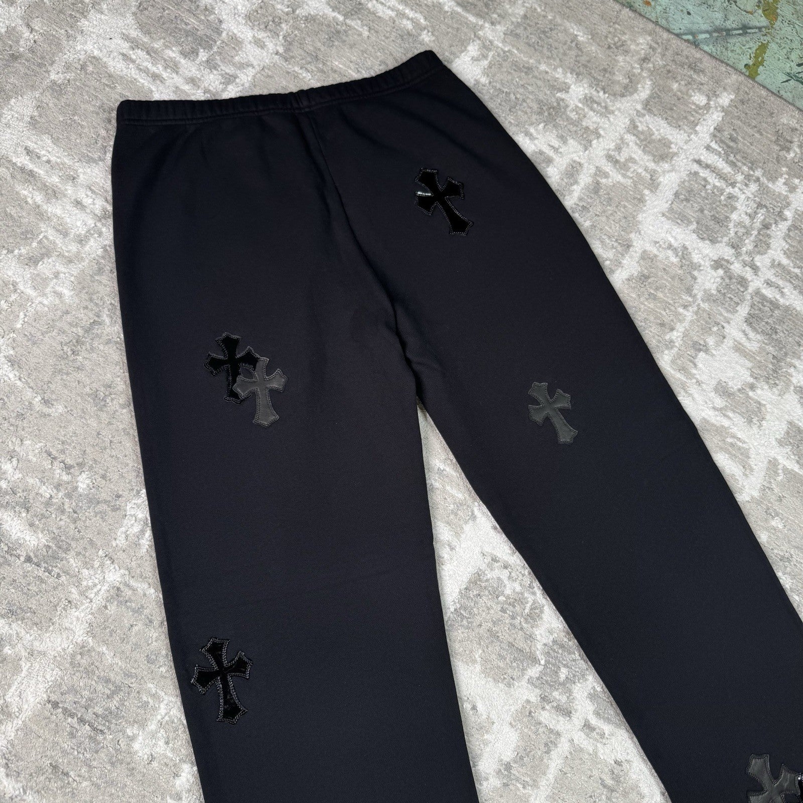 Chrome Hearts Leather Cross Patch Sweatpants 