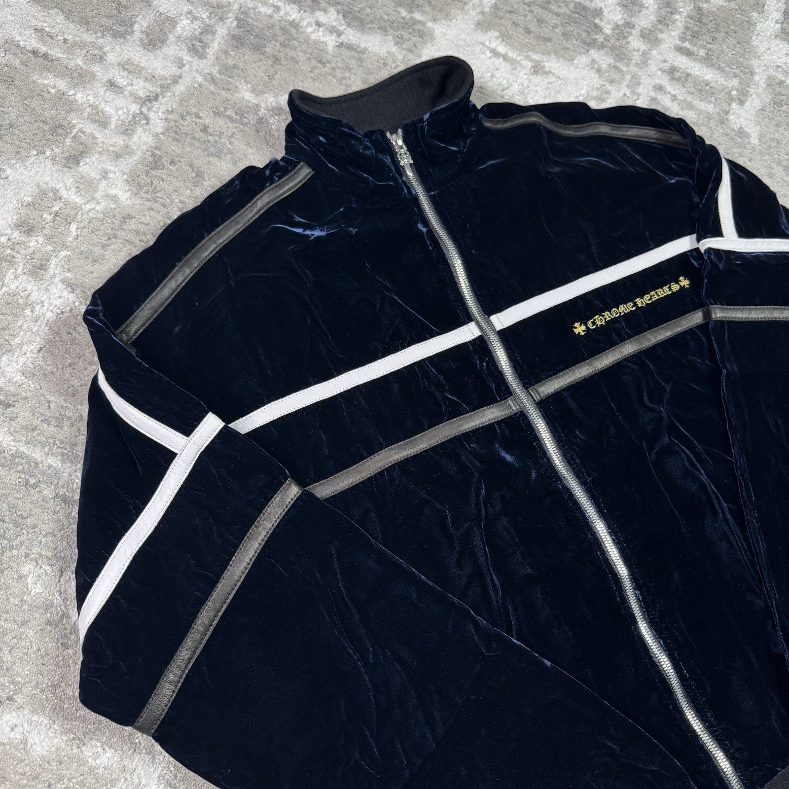 Chrome Hearts ‘so It Goes’ Velour Leather Track Zip Up Jacket 