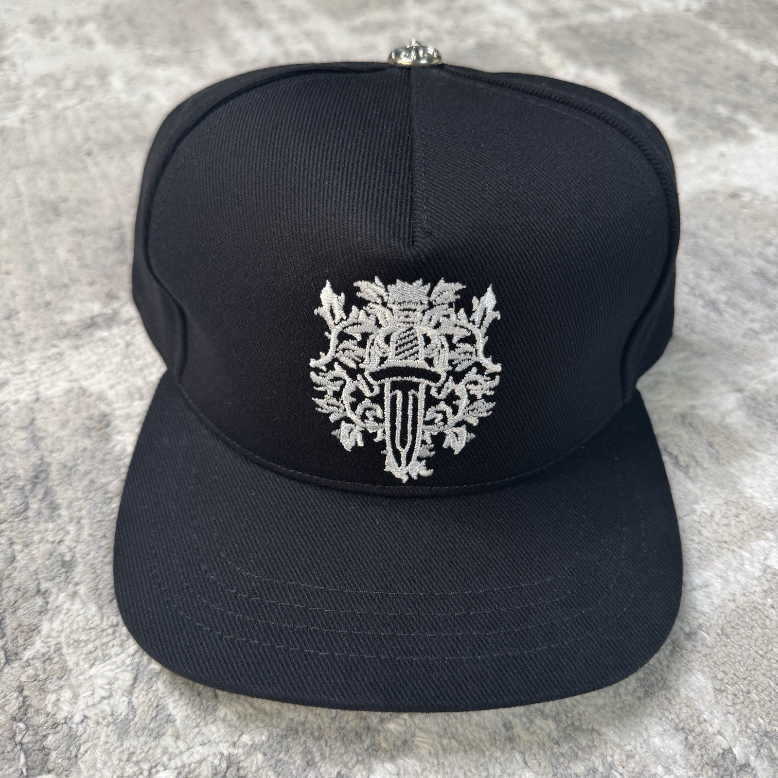 Chrome Hearts Waxed Denim Dagger Logo Baseball Hat
