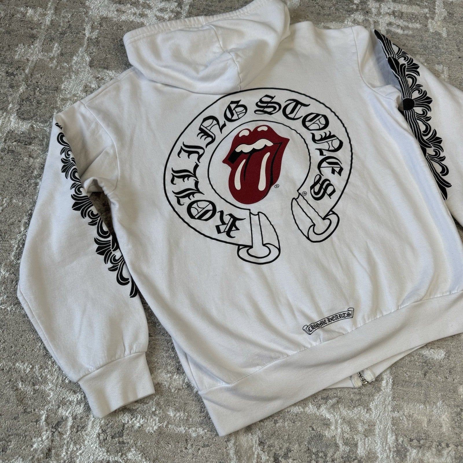 Chrome Hearts Rolling Stones Floral Horseshoe Zip Up Hoodie 