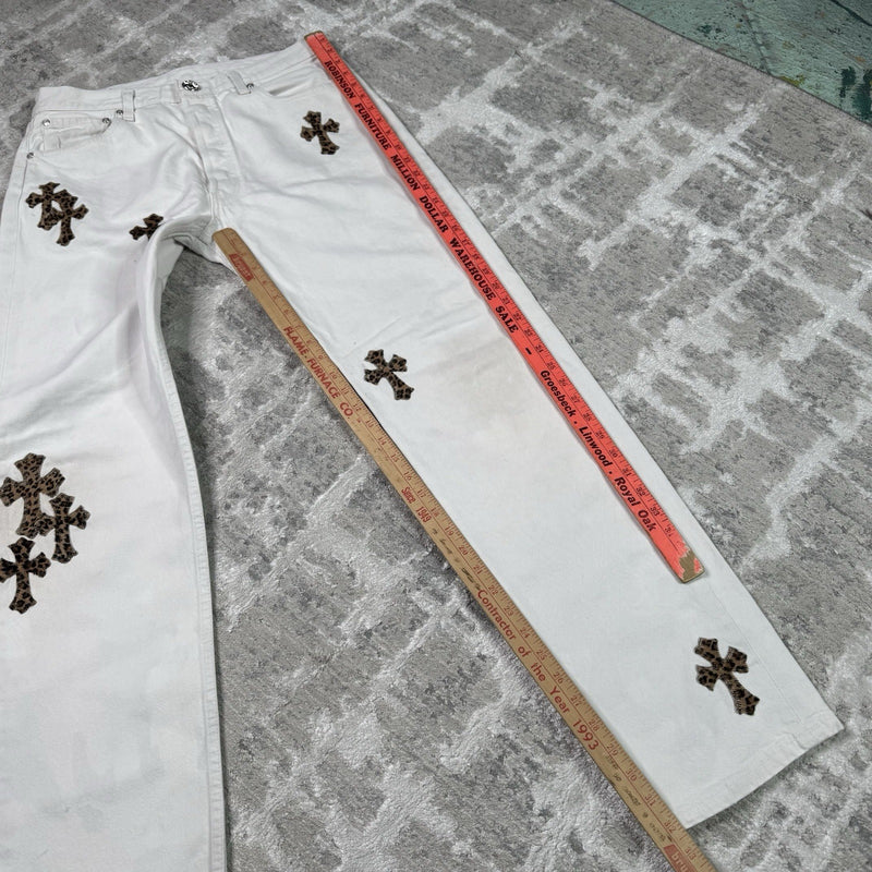 Chrome Hearts Levi 501 Cheetah Cross Patch Denim Jeans 