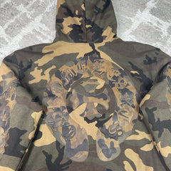 Chrome Hearts Leather Spellout Horseshoe Floral Sleeve Thermal Zip Up Hoodie 