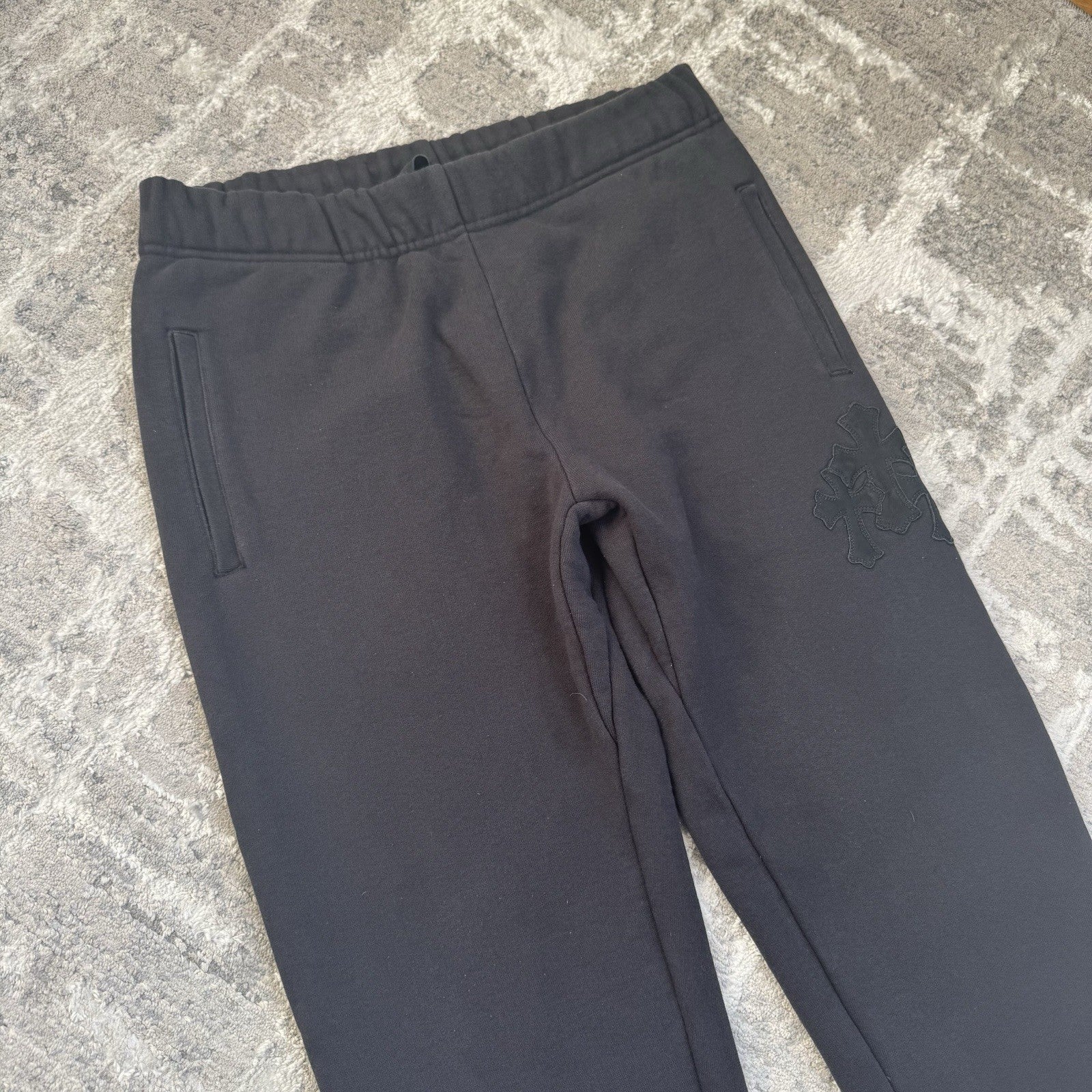 Chrome Hearts Paperjam Leather Triple Cross Patch Sweatpants 