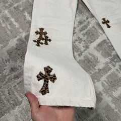 Chrome Hearts Levi 501 Cheetah Cross Patch Denim Jeans 