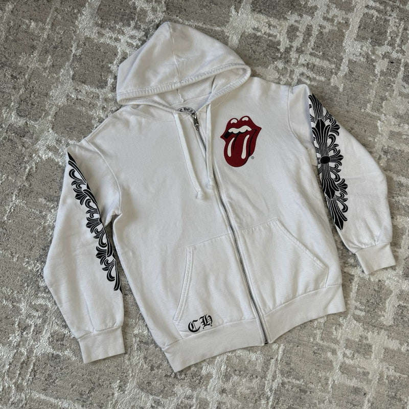Chrome Hearts Rolling Stones Floral Horseshoe Zip Up Hoodie 