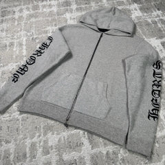 Chrome Hearts Cashmere Embroidered Sleeve Logo Zip Up Hoodie 