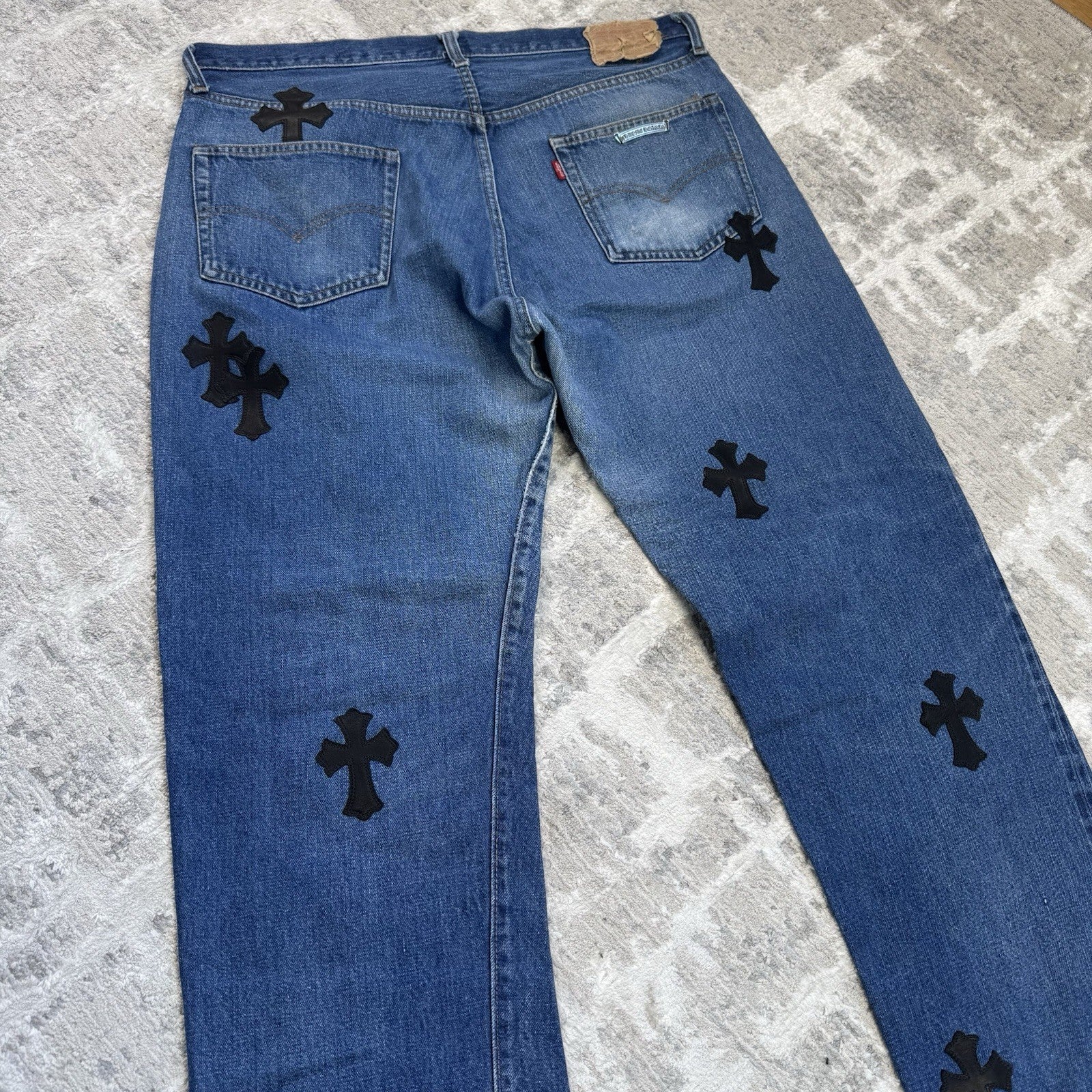 Chrome Hearts Levi 501 Leather Patch Cross Denim Jeans 