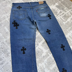 Chrome Hearts Levi 501 Leather Patch Cross Denim Jeans 