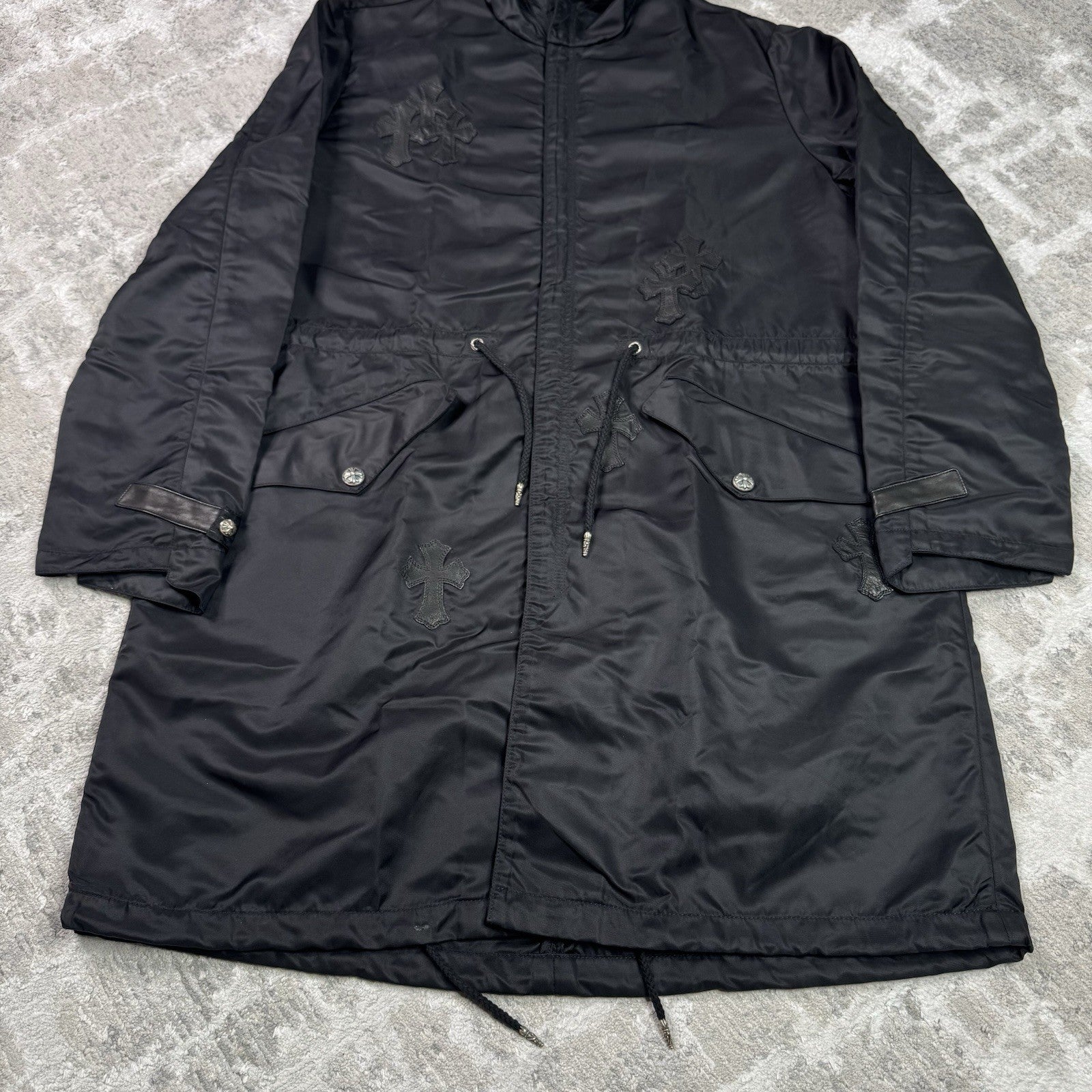 Chrome Hearts Cross Patch Nylon Fishtail Zip Up Parka Jacket 