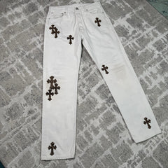 Chrome Hearts Levi 501 Cheetah Cross Patch Denim Jeans 