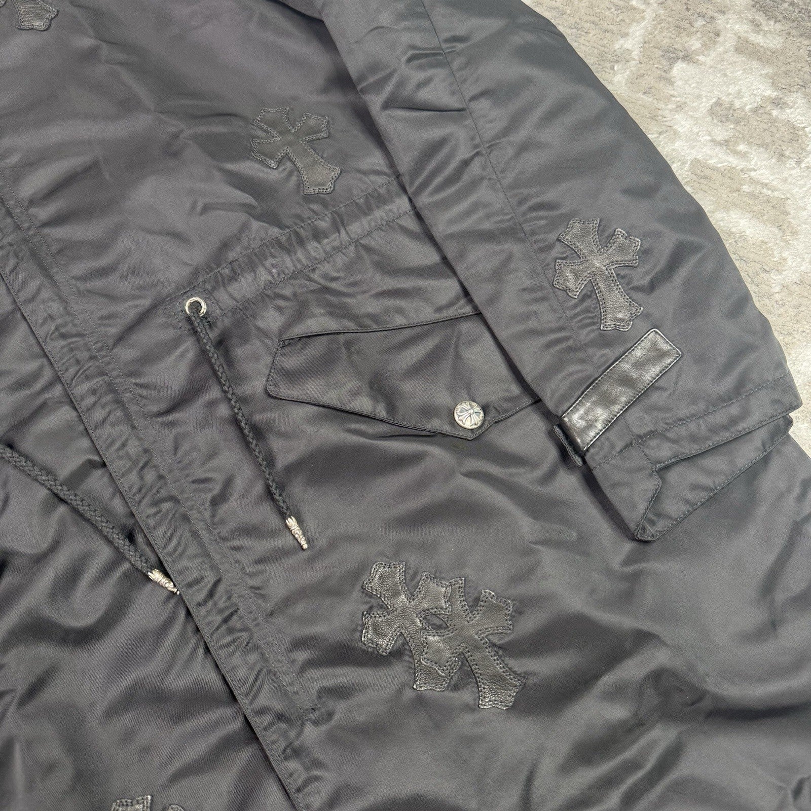 Chrome Hearts Cross Patch Nylon Fishtail Zip Up Parka Jacket 