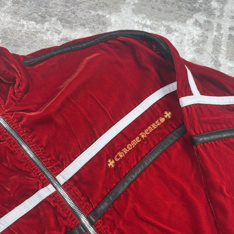 Chrome Hearts Velour Leather Zip Up Track Jacket 