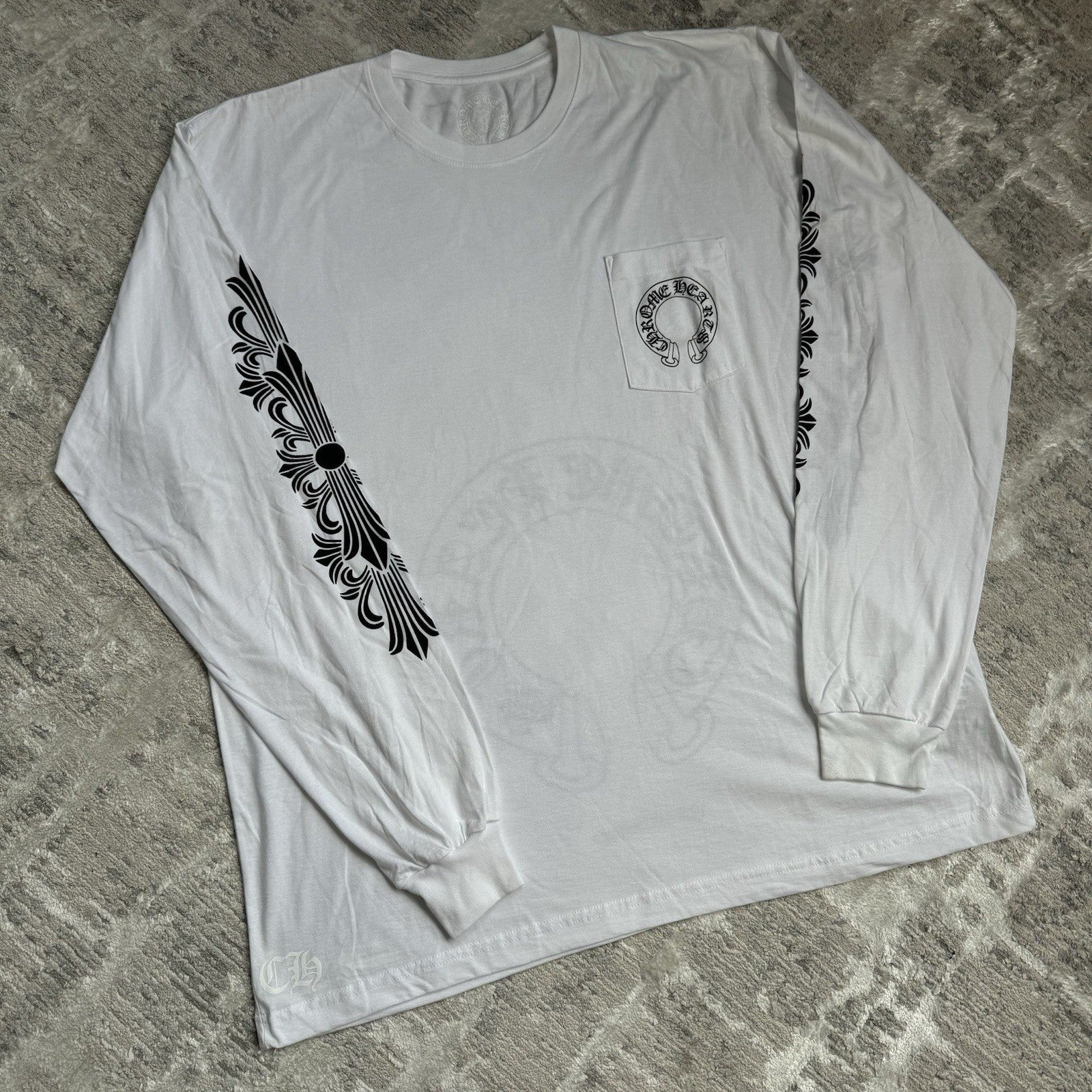 Chrome Hearts Floral Horseshoe Long Sleeve Pocket Tee Shirt 