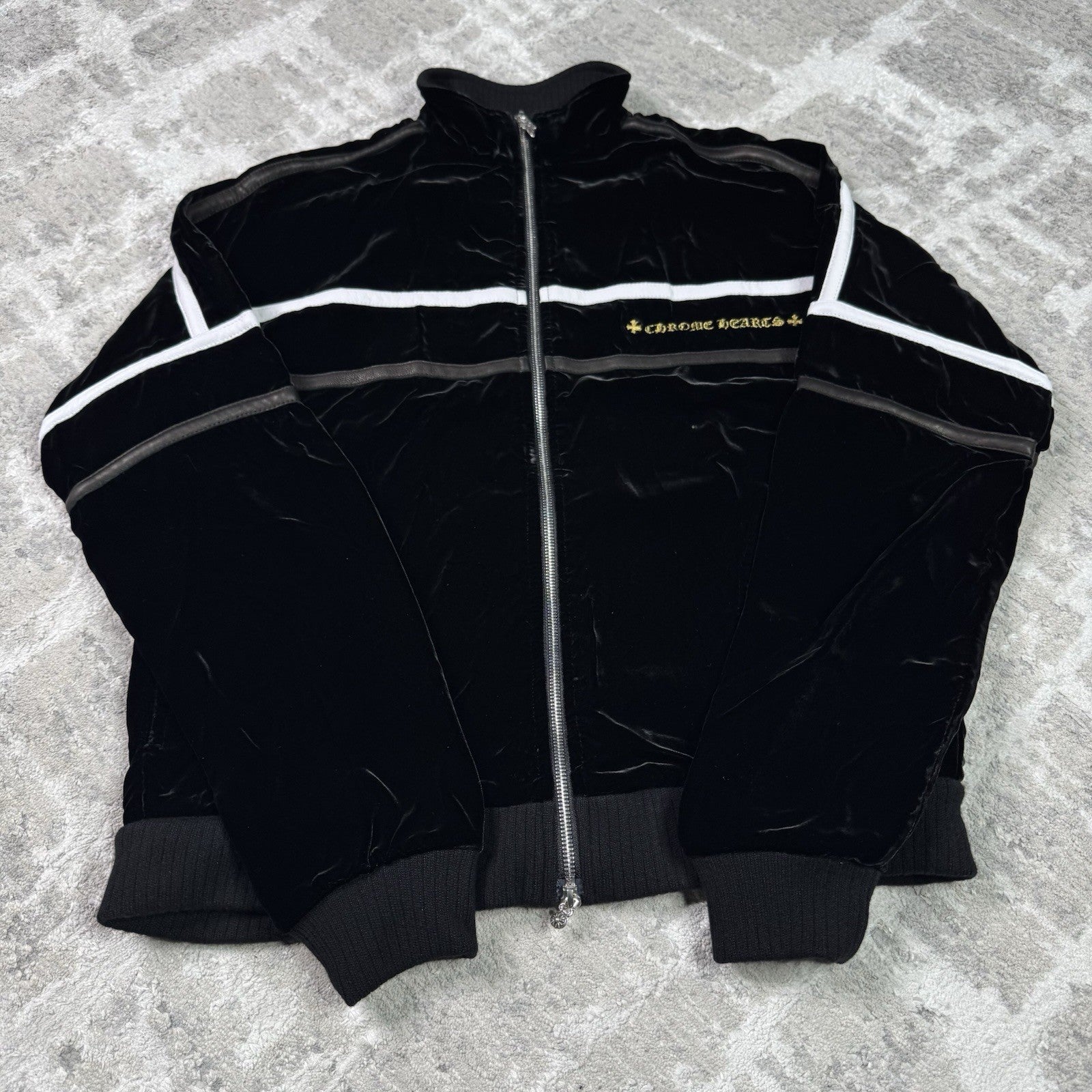 Chrome Hearts ‘so It Goes’ Velour Leather Track Zip Up Jacket 