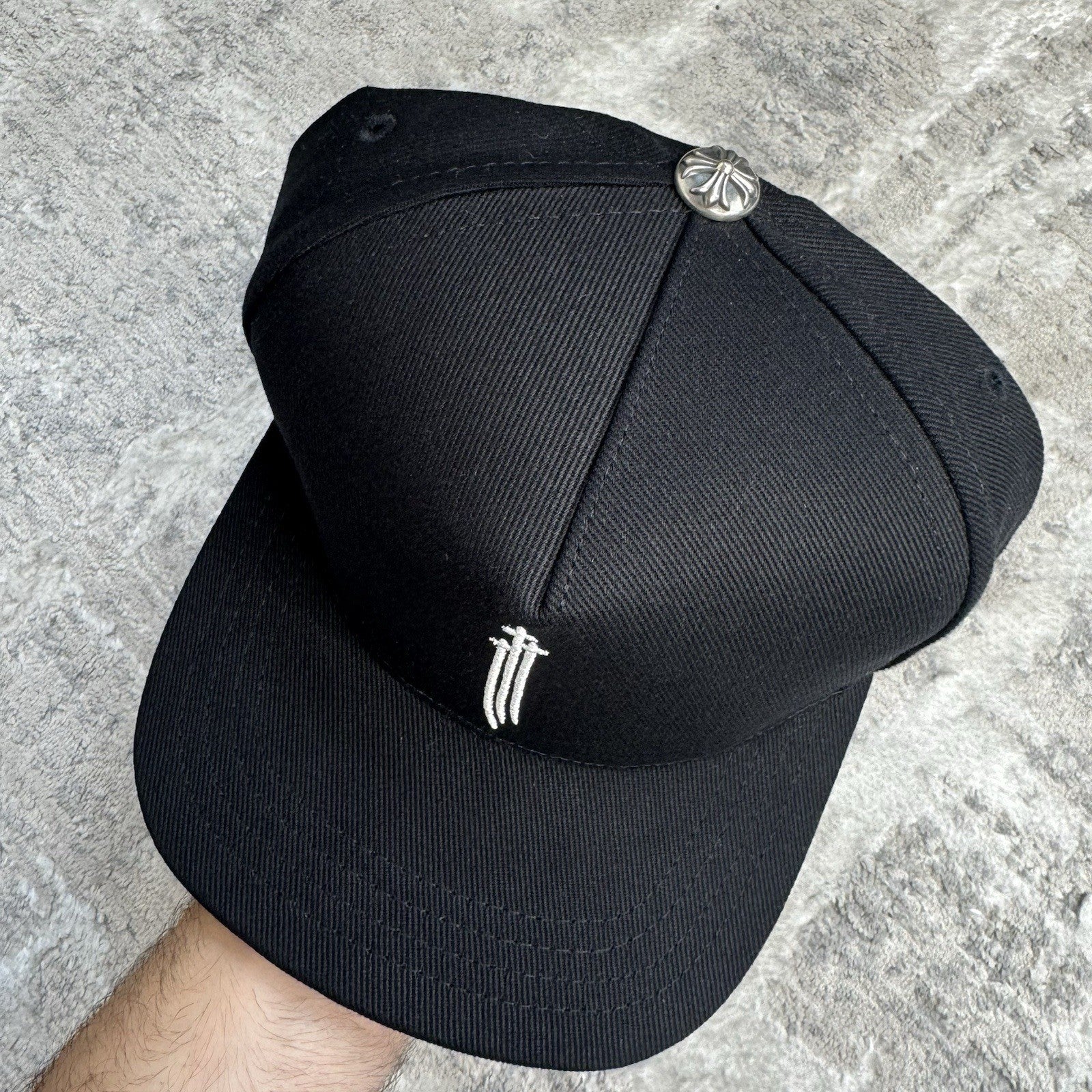 Chrome Hearts Triple Cross Waxed Denim Baseball Hat