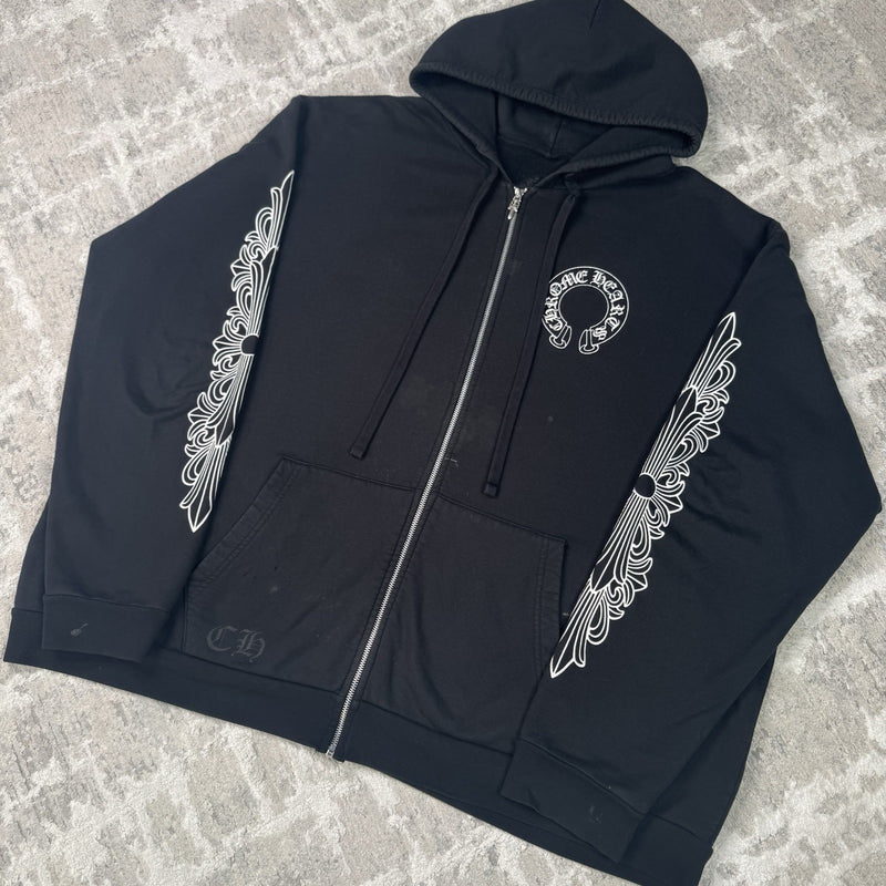 Chrome Hearts Horseshoe Floral Zip Up Hoodie 
