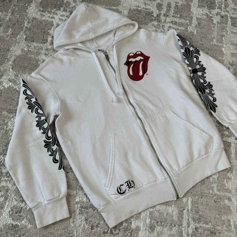 Chrome Hearts Rolling Stones Floral Horseshoe Zip Up Hoodie 