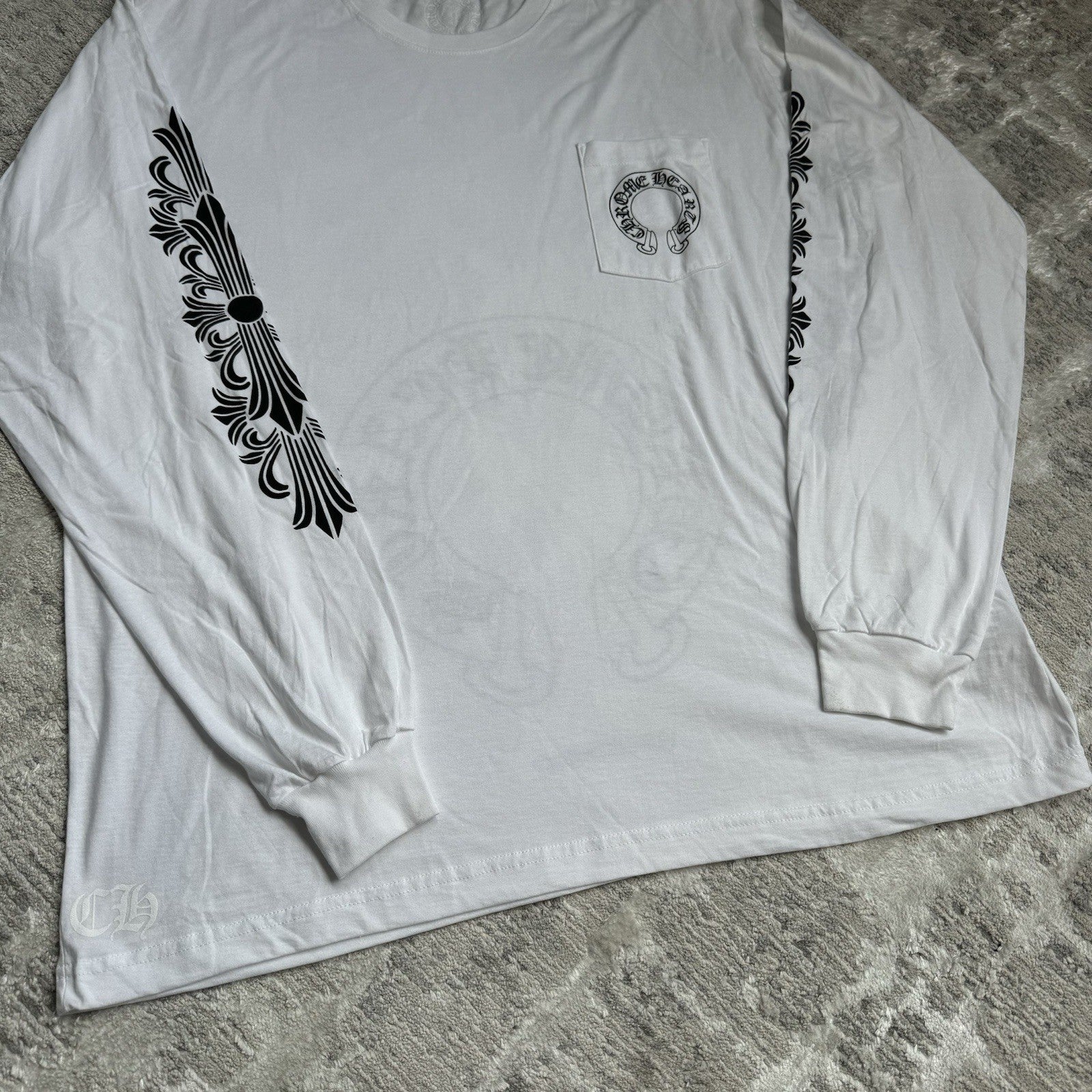 Chrome Hearts Floral Horseshoe Long Sleeve Pocket Tee Shirt 
