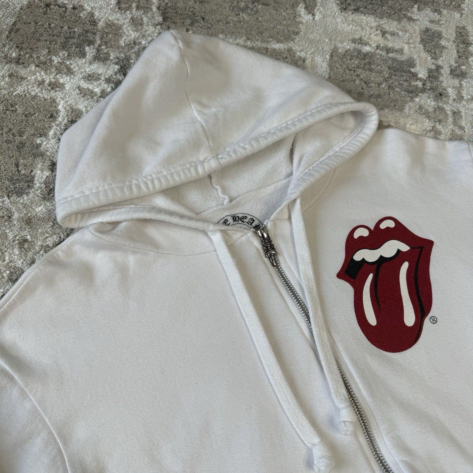 Chrome Hearts Rolling Stones Floral Horseshoe Zip Up Hoodie 