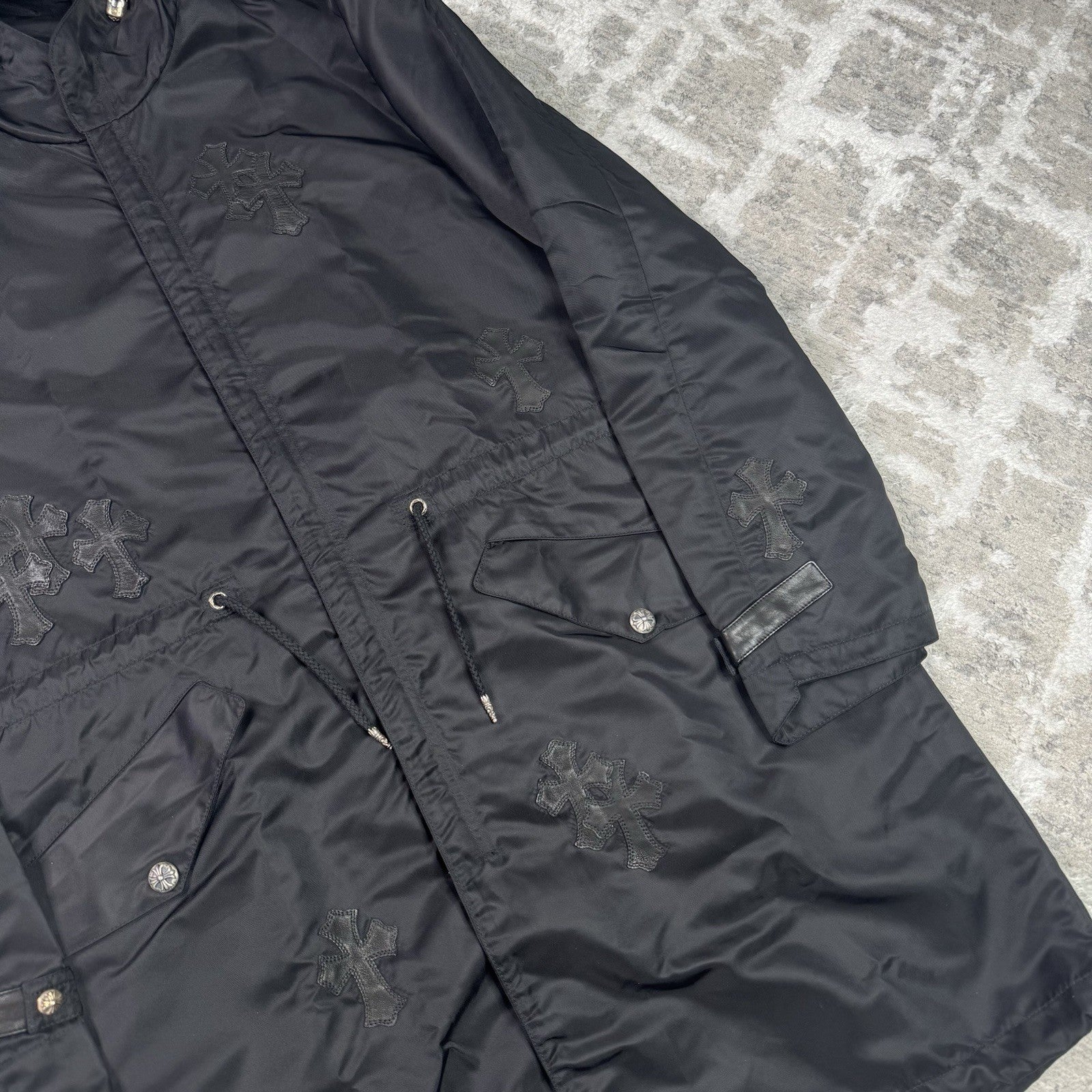 Chrome Hearts Cross Patch Nylon Fishtail Zip Up Parka Jacket 