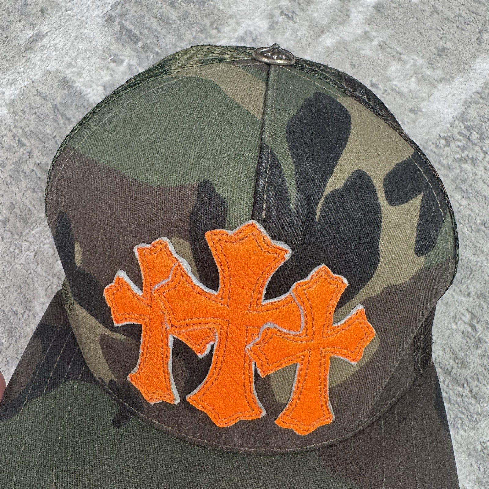 Chrome Hearts Camo Triple Cross Patch Cemetery Trucker Hat