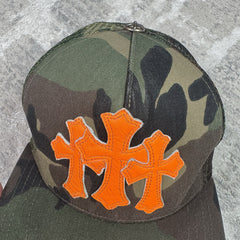 Chrome Hearts Camo Triple Cross Patch Cemetery Trucker Hat
