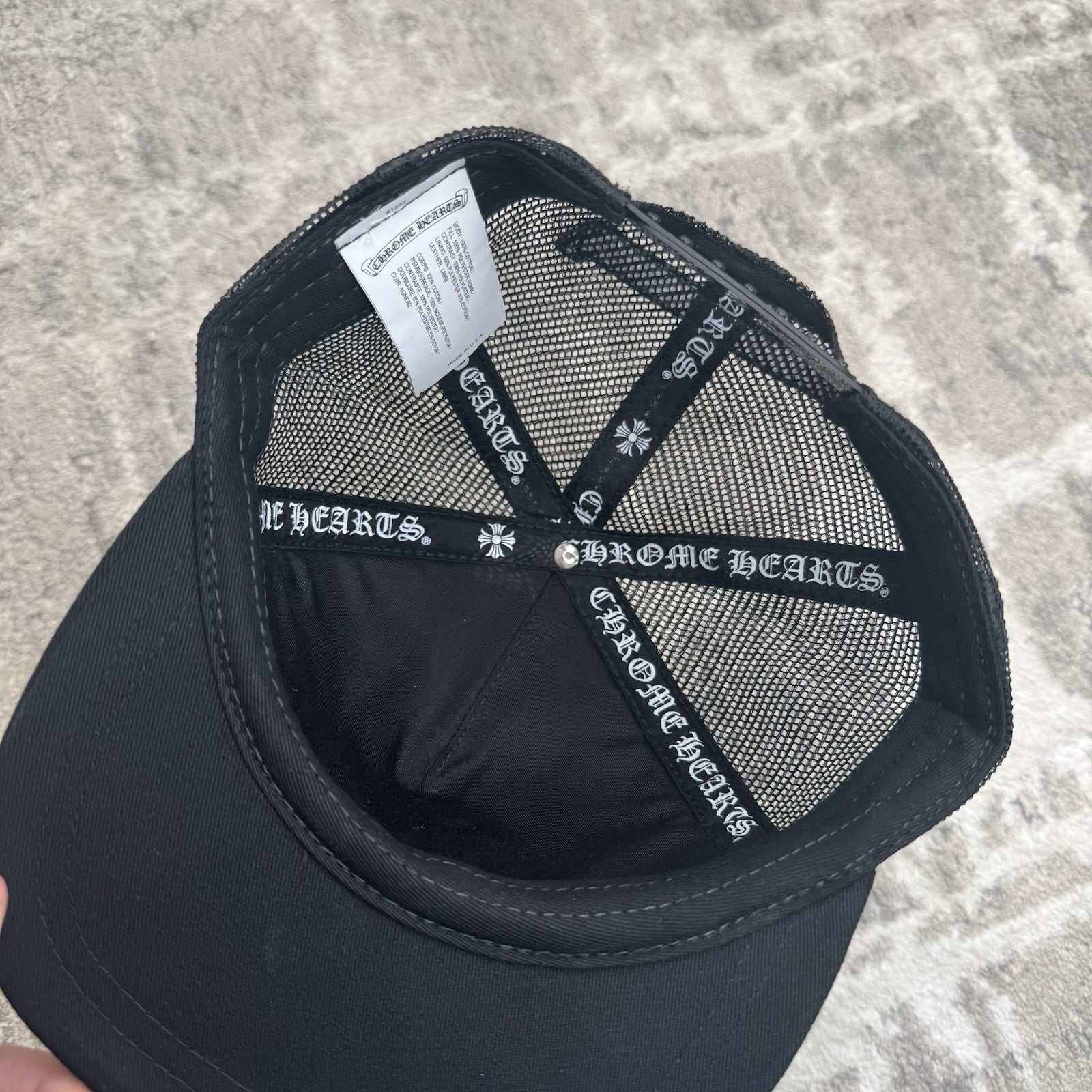 Chrome Hearts Leather Triple Cross Patch Trucker Hat 