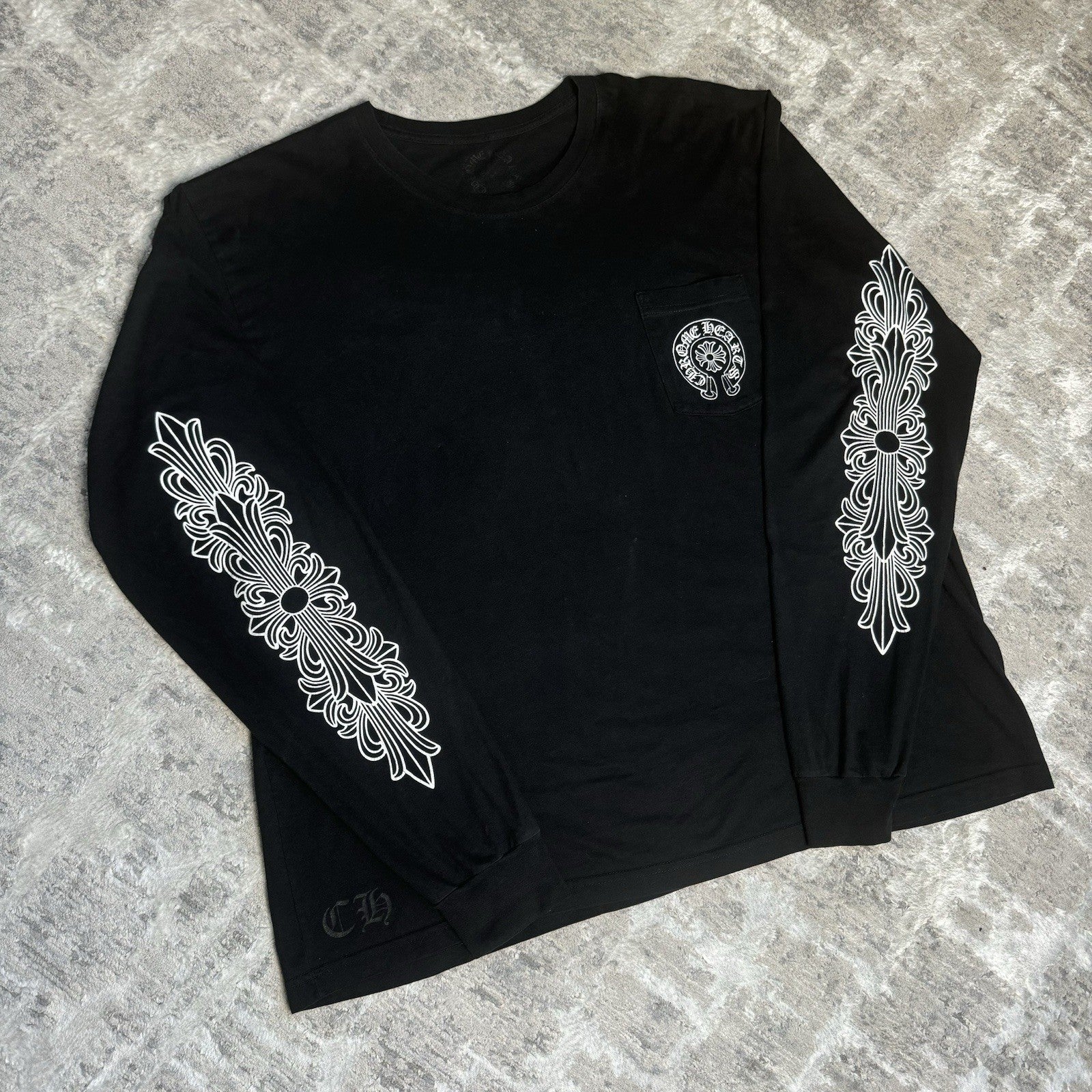 Chrome Hearts Miami Exclusive Floral Sleeve Horseshoe Tee Shirt 