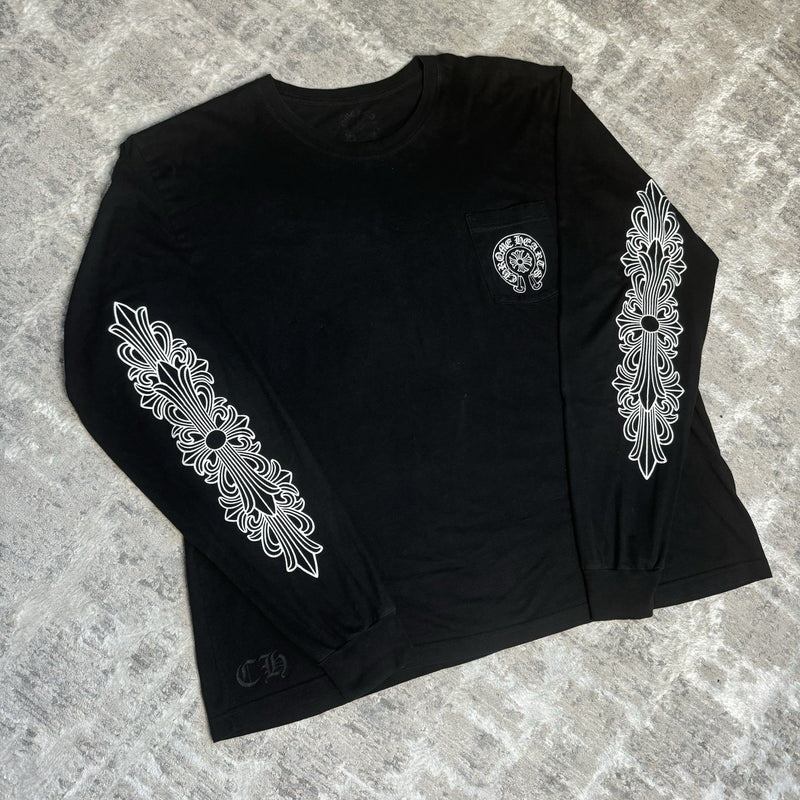 Chrome Hearts Miami Exclusive Floral Sleeve Horseshoe Tee Shirt 