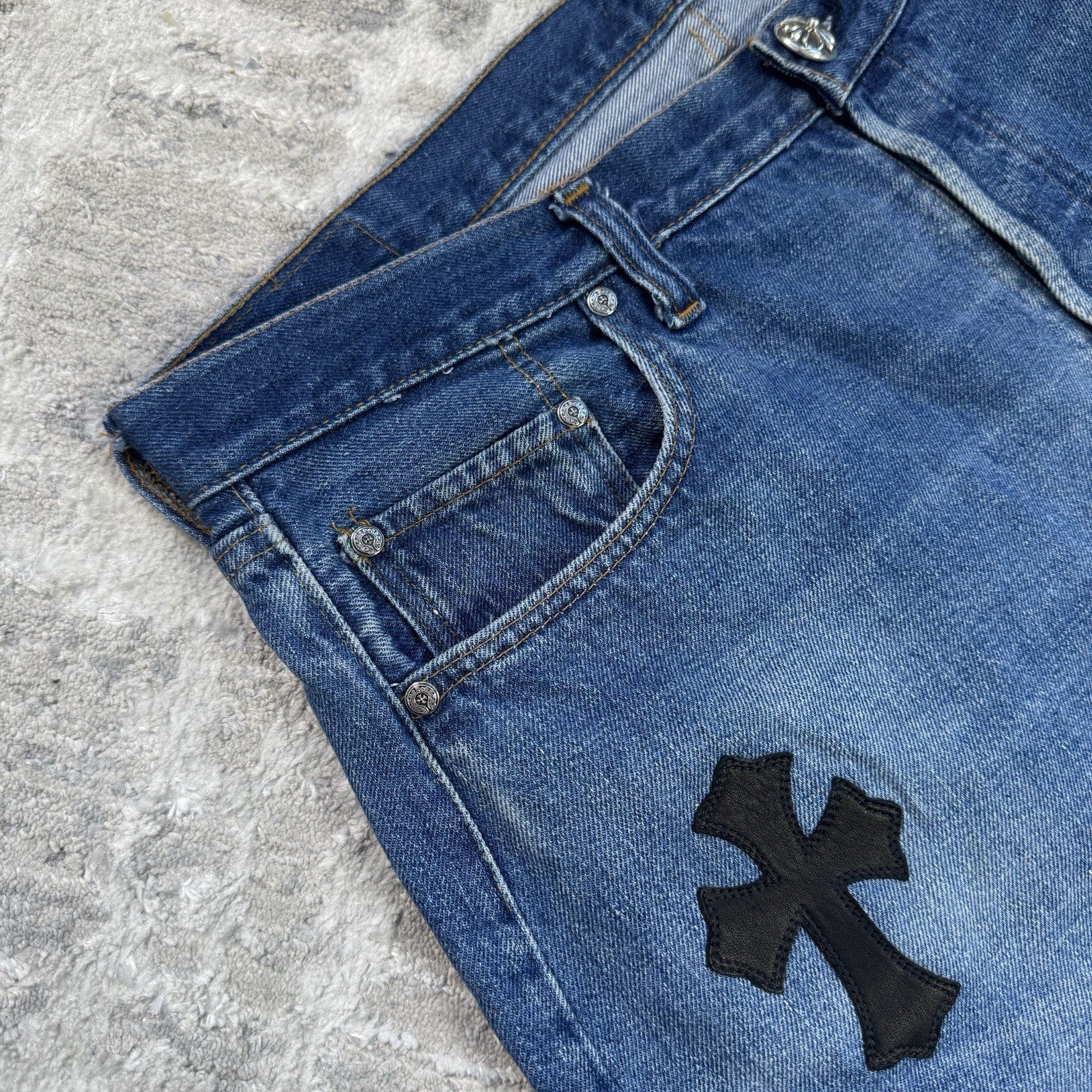 Chrome Hearts Levi 501 Leather Patch Cross Denim Jeans 