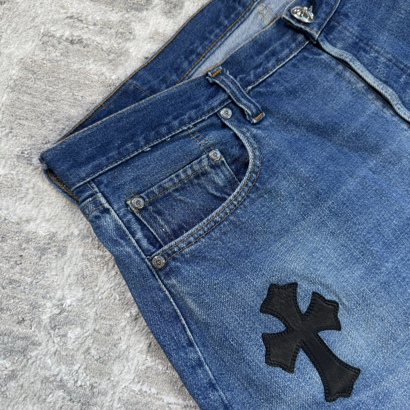 Chrome Hearts Levi 501 Leather Patch Cross Denim Jeans 