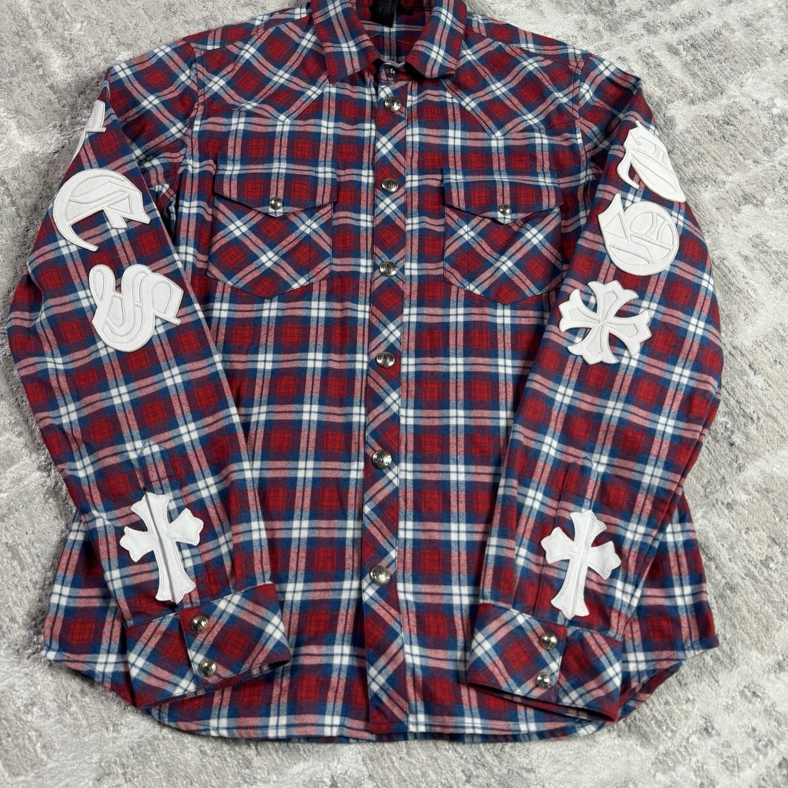 Chrome Hearts Guns N Roses Leather Patch Button Up 