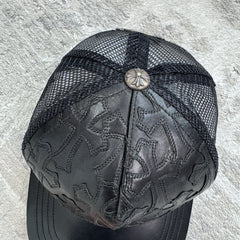 Chrome Hearts Cemetery Leather Cross Patch Trucker Hat