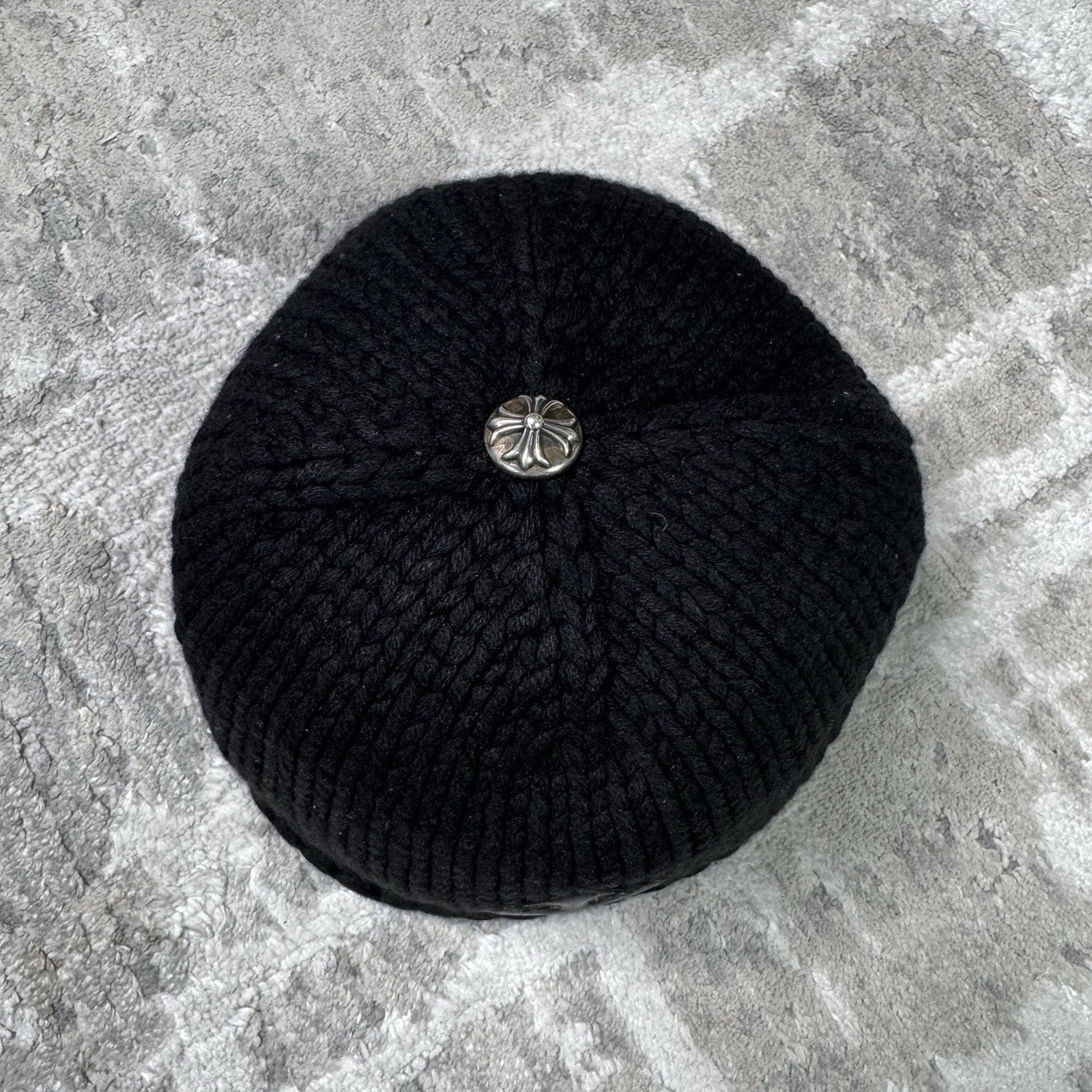 Chrome Hearts Cashmere Leather Patch Cross Beanie Hat 