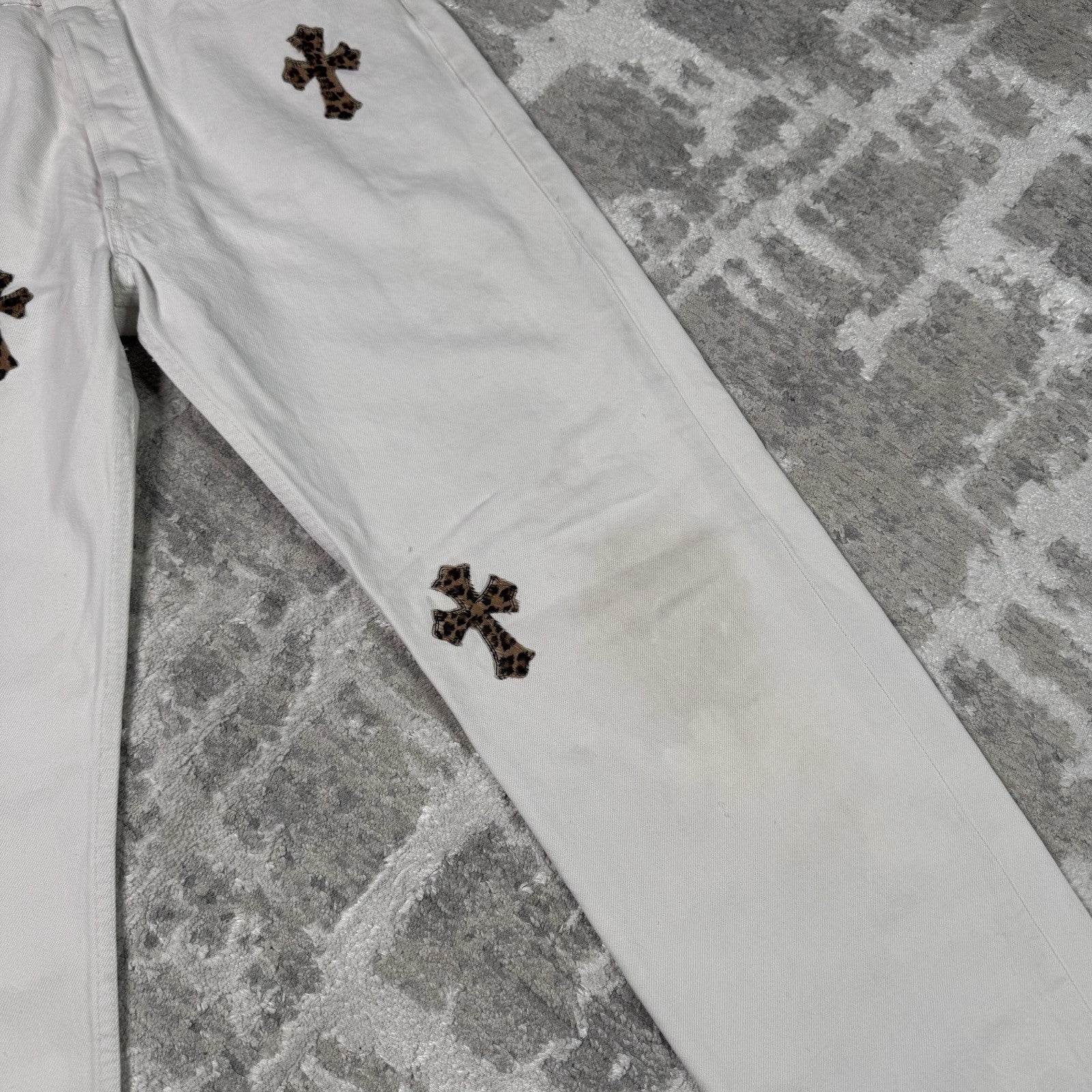 Chrome Hearts Levi 501 Cheetah Cross Patch Denim Jeans 