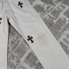 Chrome Hearts Levi 501 Cheetah Cross Patch Denim Jeans 