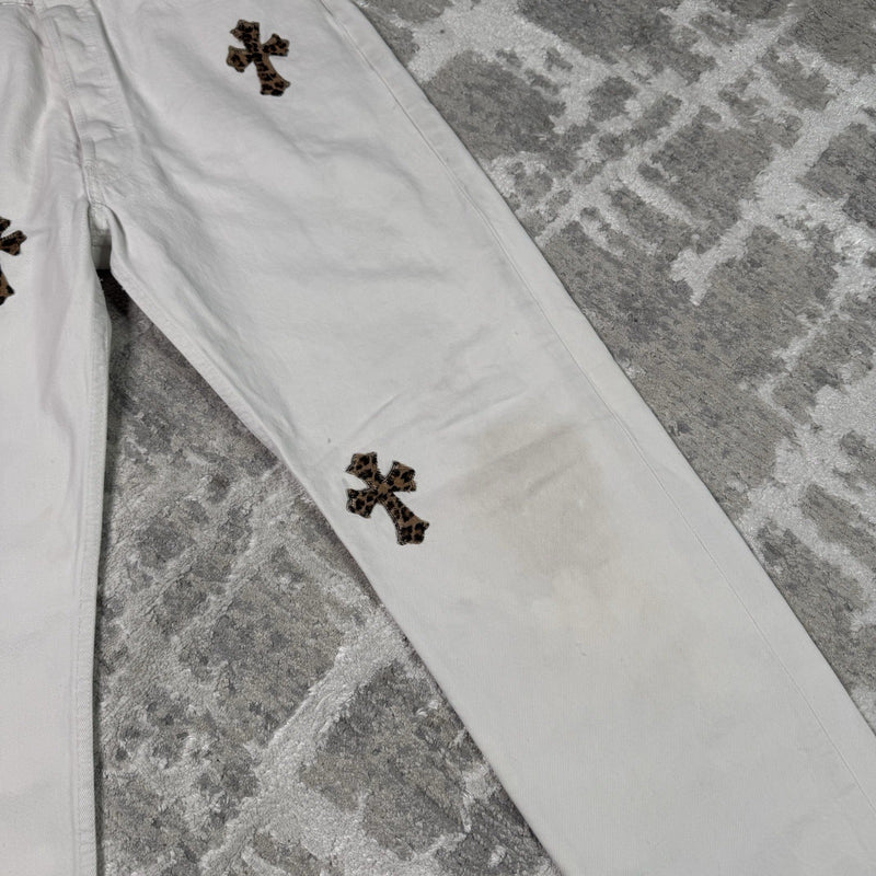 Chrome Hearts Levi 501 Cheetah Cross Patch Denim Jeans 