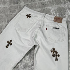 Chrome Hearts Levi 501 Cheetah Cross Patch Denim Jeans 