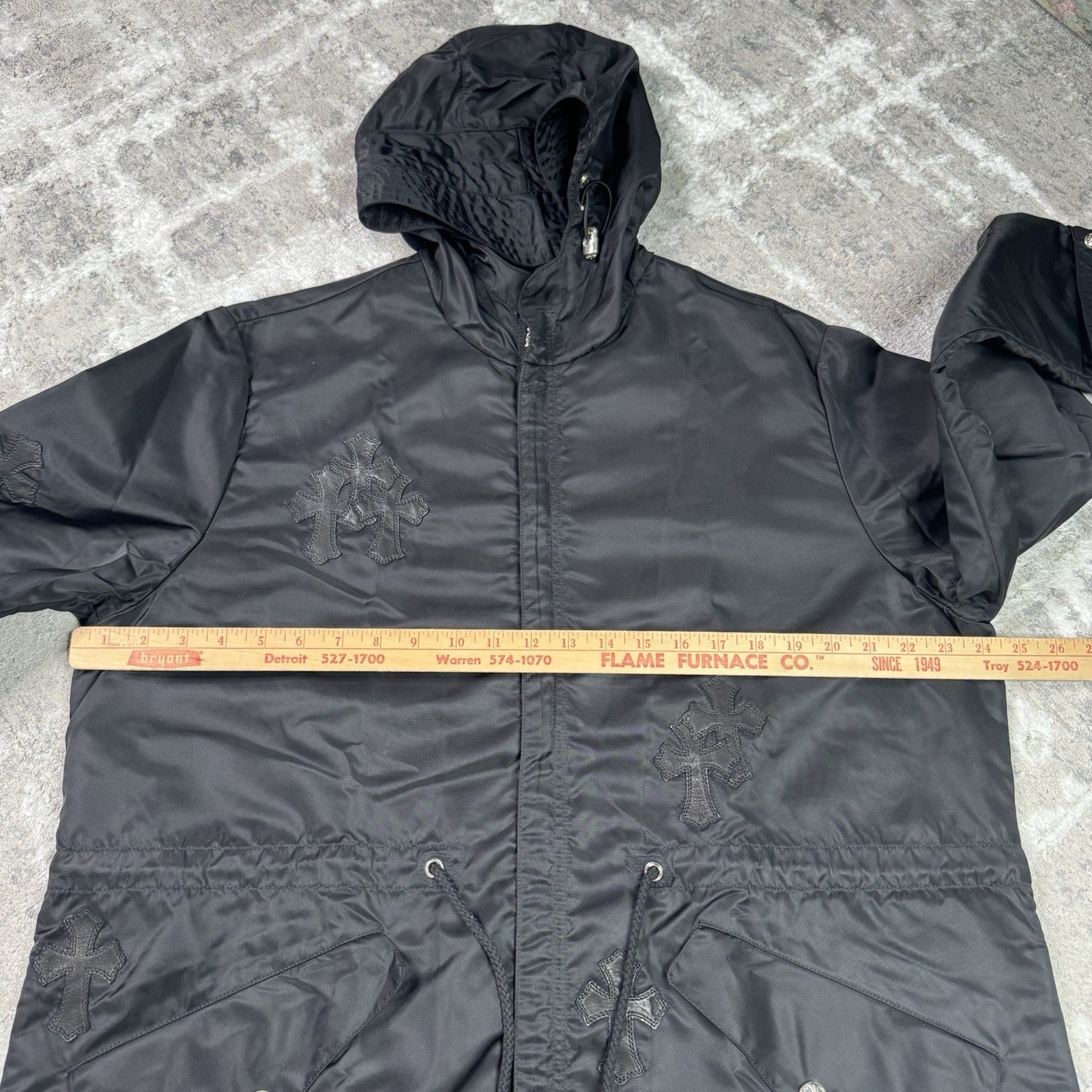 Chrome Hearts Cross Patch Nylon Fishtail Zip Up Parka Jacket 