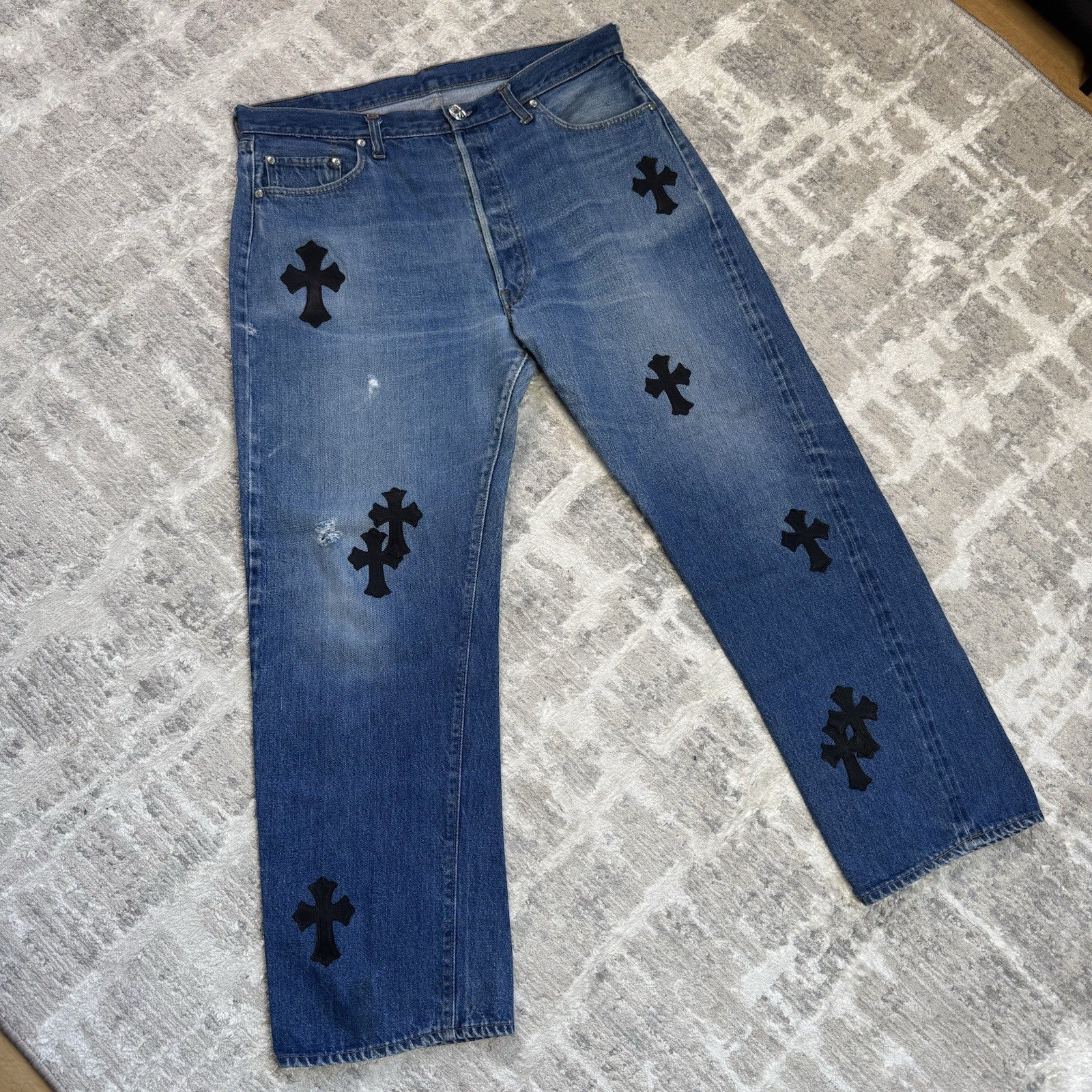Chrome Hearts Levi 501 Leather Patch Cross Denim Jeans 