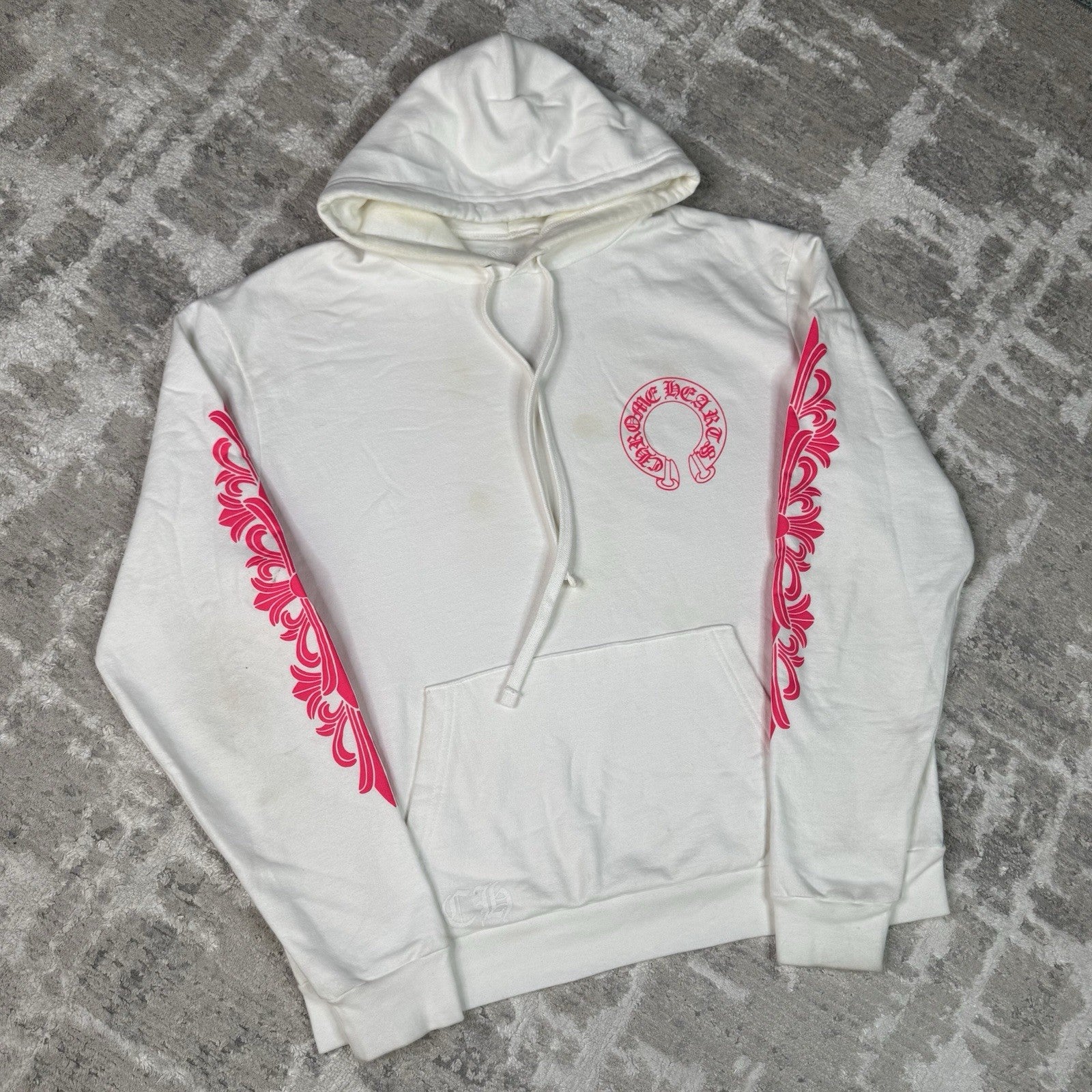 Chrome Hearts Floral Horseshoe Pink Pullover Hoodie 